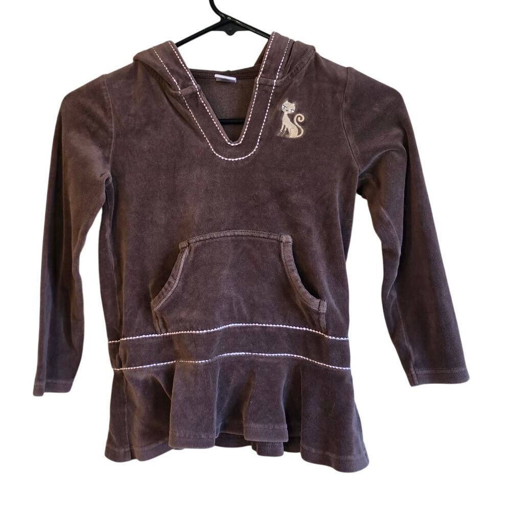 Gymboree brown veou velvet hooded pullover cat size 7 girls